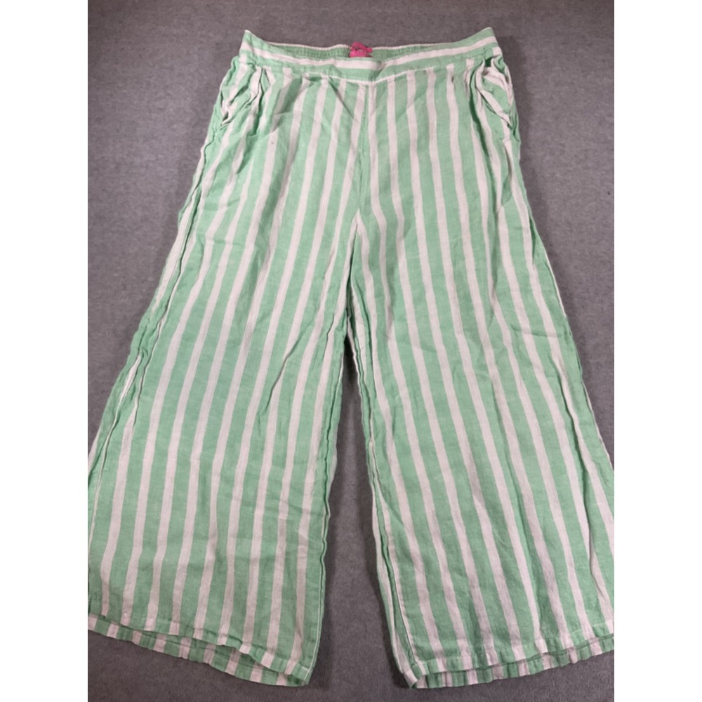 Isaac Mizrahi 100% Linen Wide Leg Striped Pants Mint Green White XL 2661
